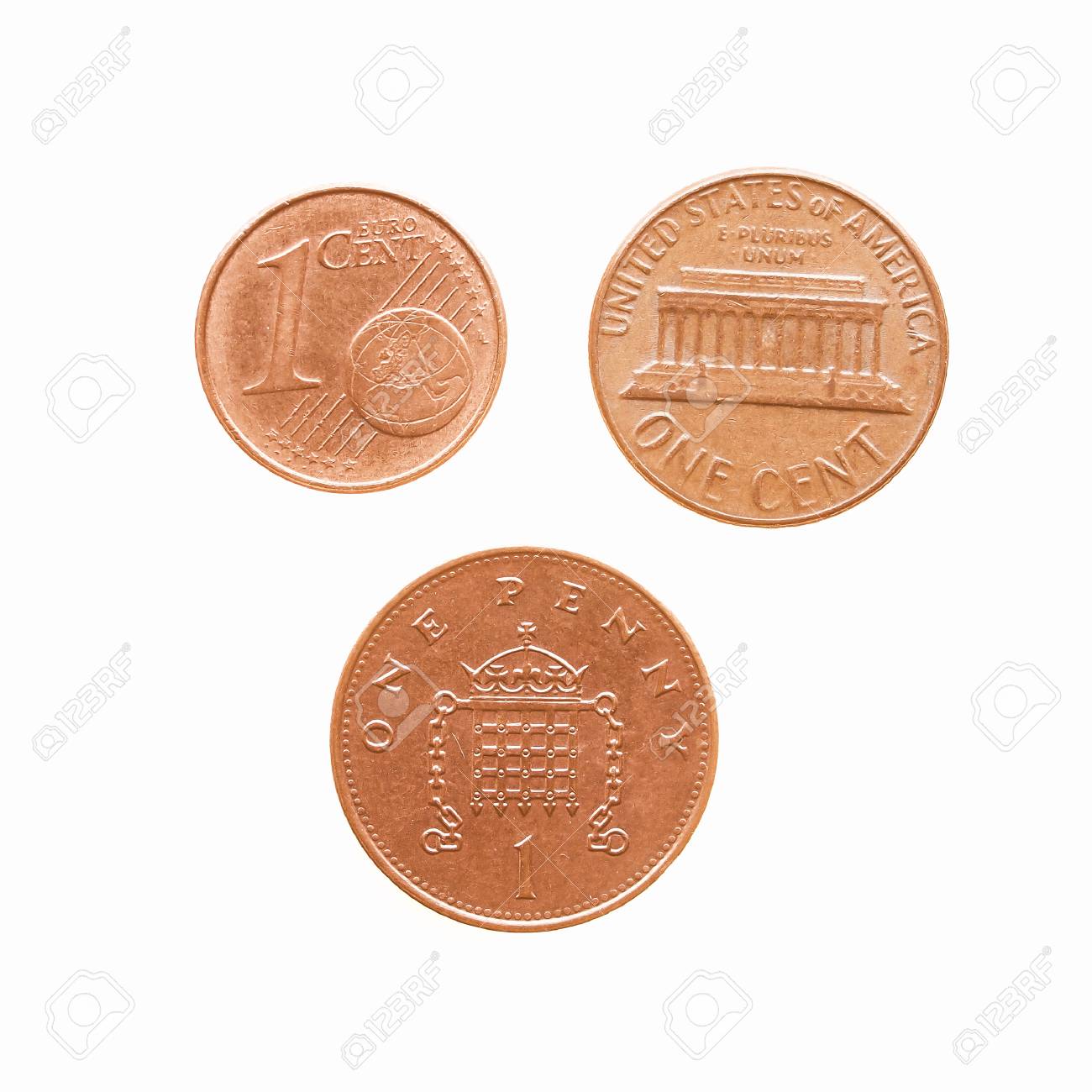 1 ユーロ セント 1 ドル セント 1 ペニー硬貨ヴィンテージの写真素材・画像素材 Image 50304142