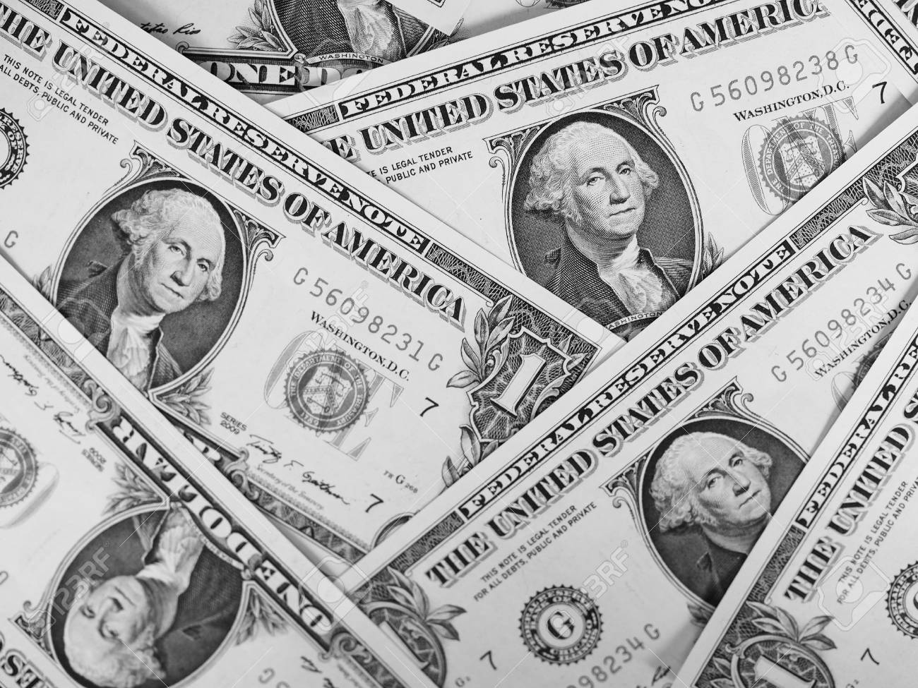 달러 지폐 1 미국의 달러 통화는 흑백으로 배경으로 유용 로열티 무료 사진, 그림, 이미지 그리고 스톡포토그래피. Image  52944101