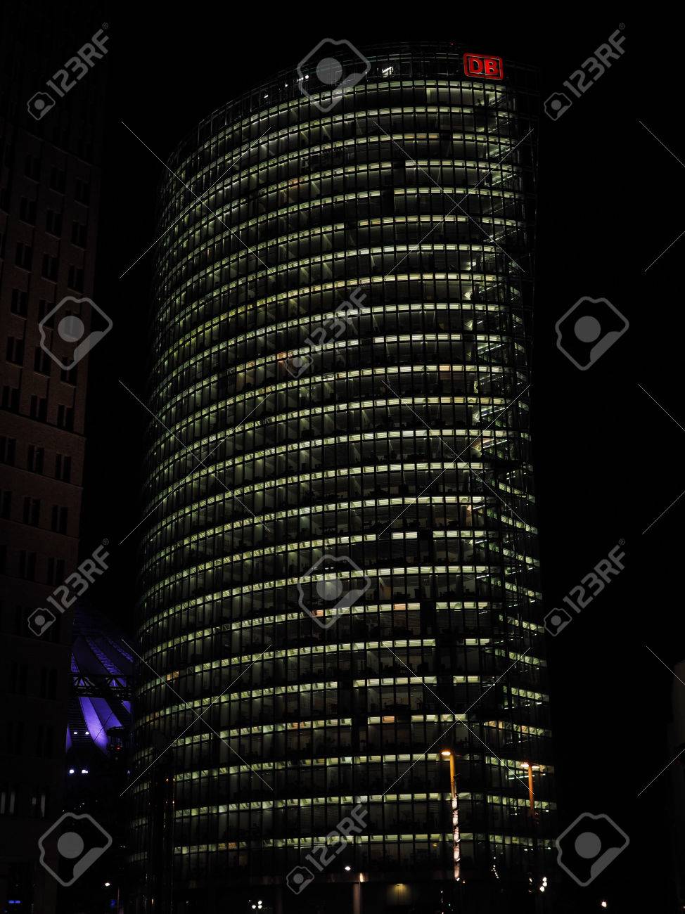 Berlin Germany Circa June 2016 Bahntower Meaning Railways Tower Is The Seat Of Deutsche Bahn Meaning German Railways Company In Potsdamer Platz At Night Stock Photo Picture And Royalty Free Image Image 59087902