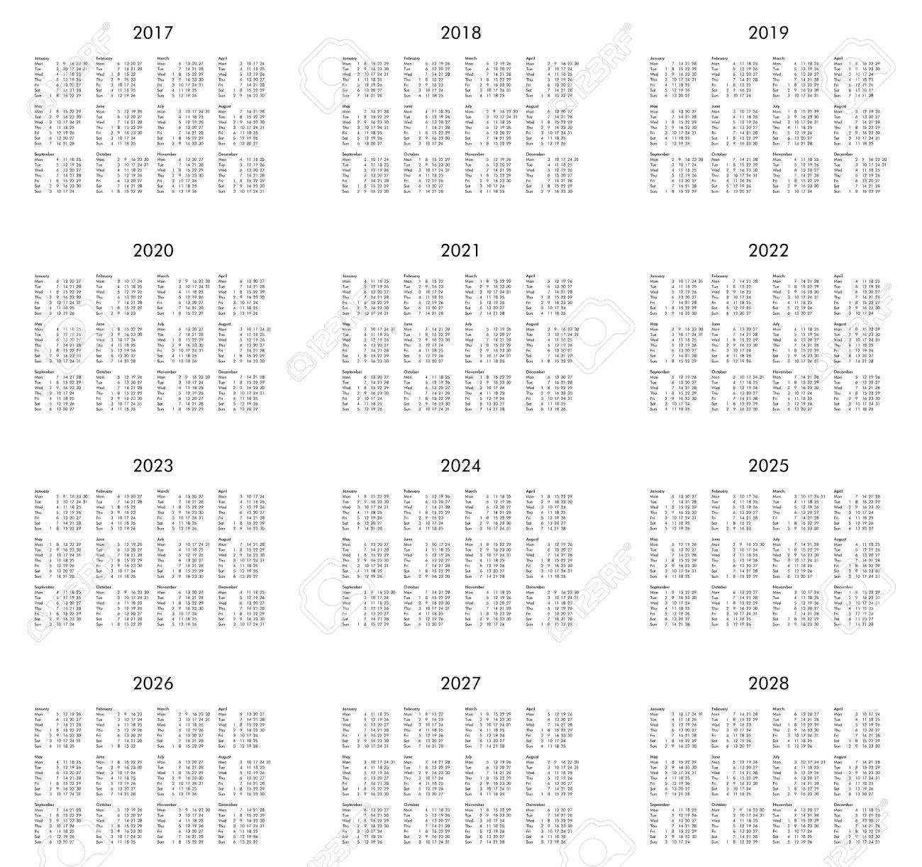 Scps 2023 2024 Calendar Calendar Of Years 2017, 2018, 2019, 2020, 2021, 2022, 2023, 2024, 2025,  2026, 2027, 2028 Stock Photo, Picture And Royalty Free Image. Image  67430148.