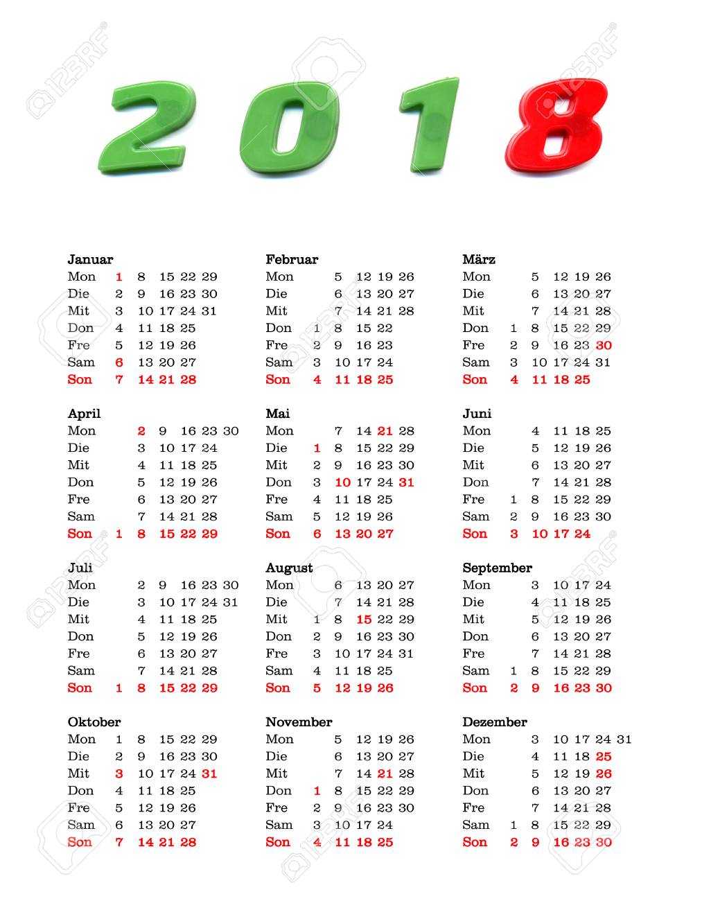ドイツの祝日祝日と 18 年のドイツのカレンダー の写真素材 画像素材 Image