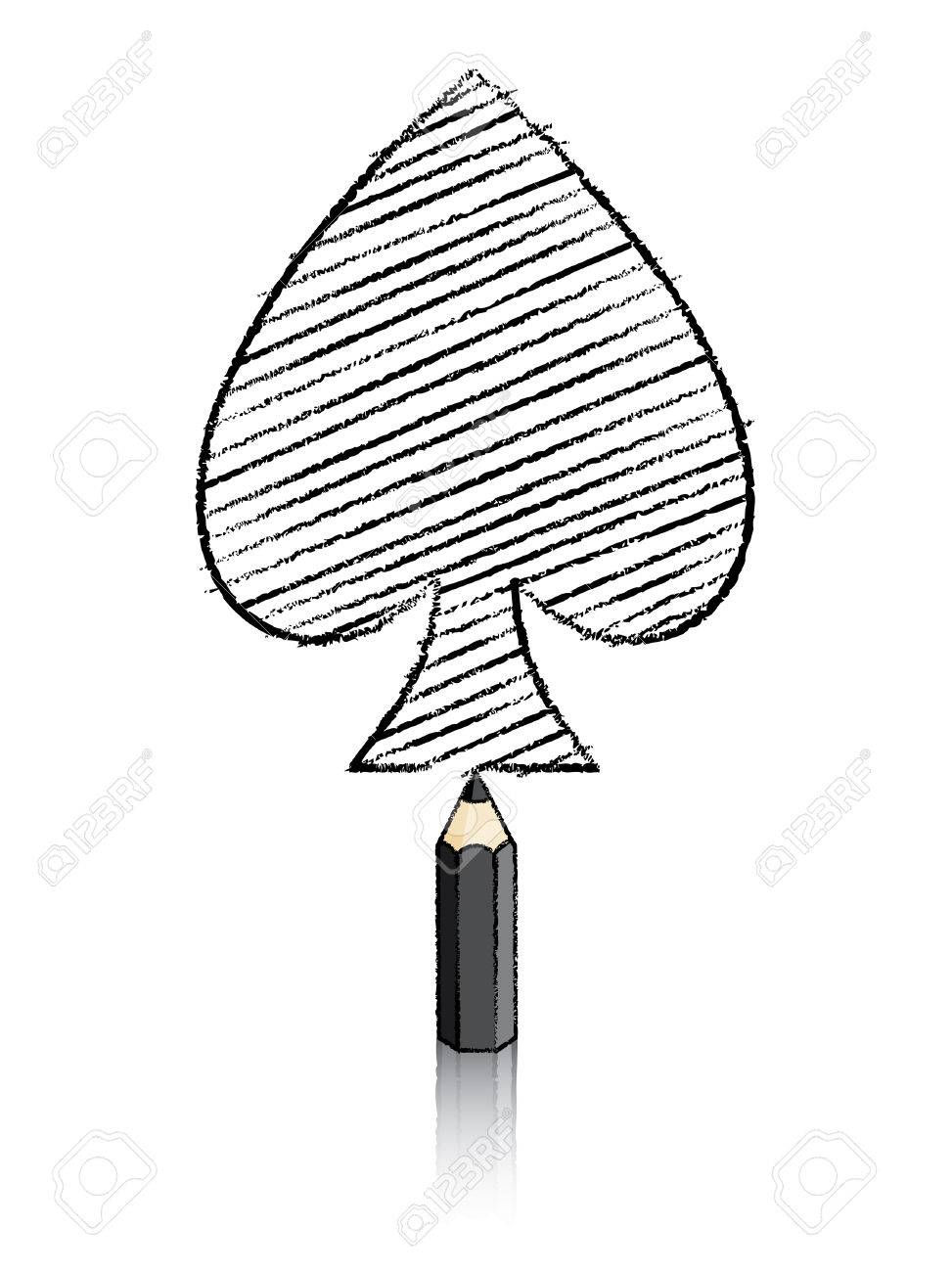 Black pencil with reflection drawing spades playing card icon stock vector 26529765
