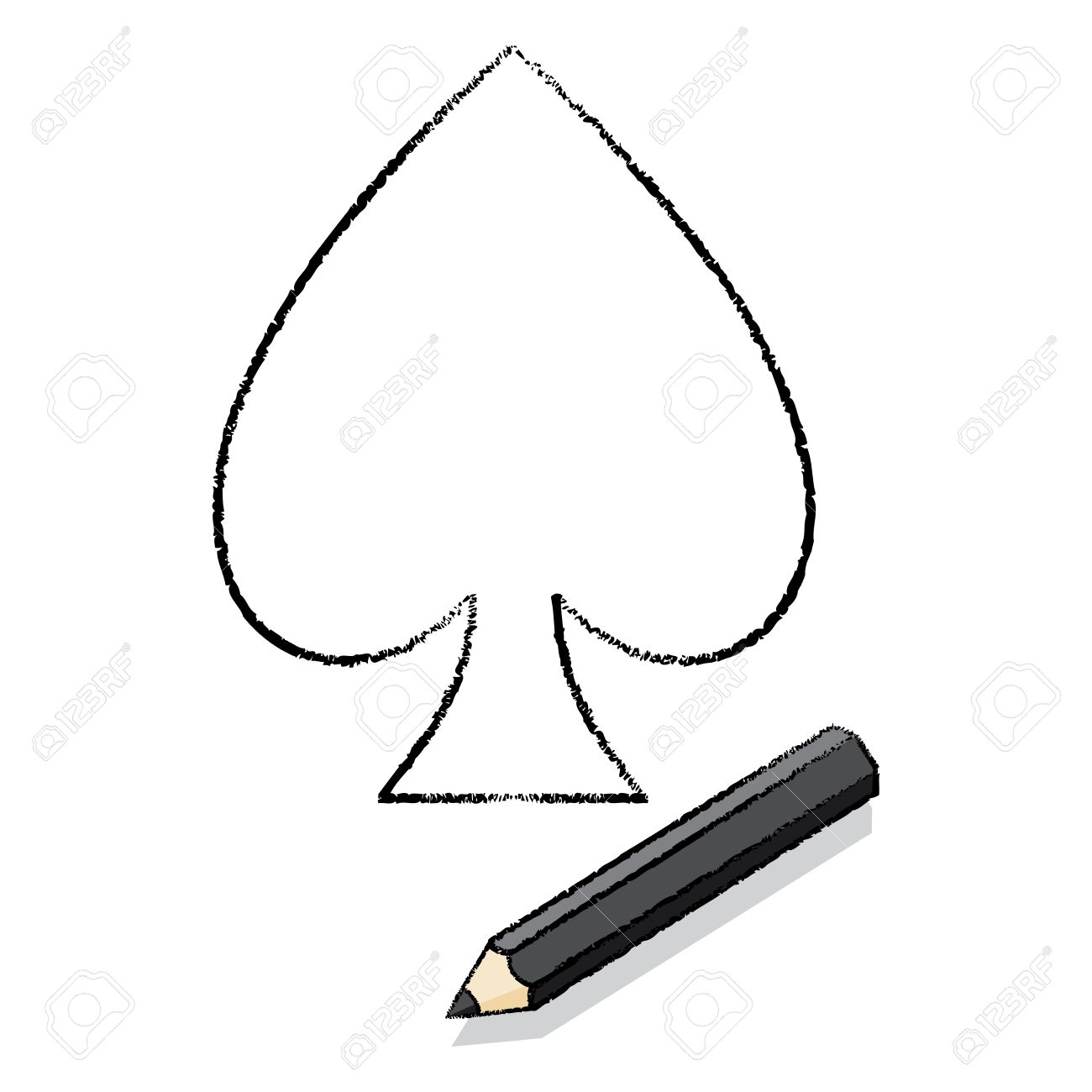 Illustration of outline of ace of spades icon drawn by black pencil stock illustration 26807004