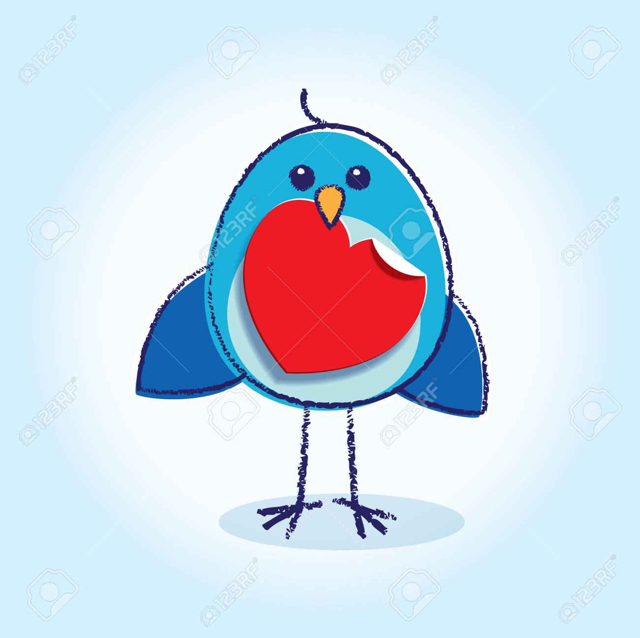 くちばしでブルーバードを保持している紙の凝視のハートのイラスト の写真素材 画像素材 Image