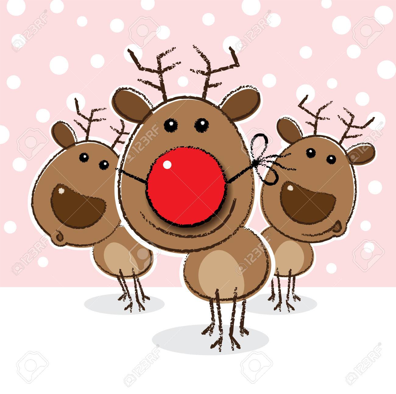 面白いピエロの鼻を身に着けている赤い鼻のトナカイのイラスト の写真素材 画像素材 Image