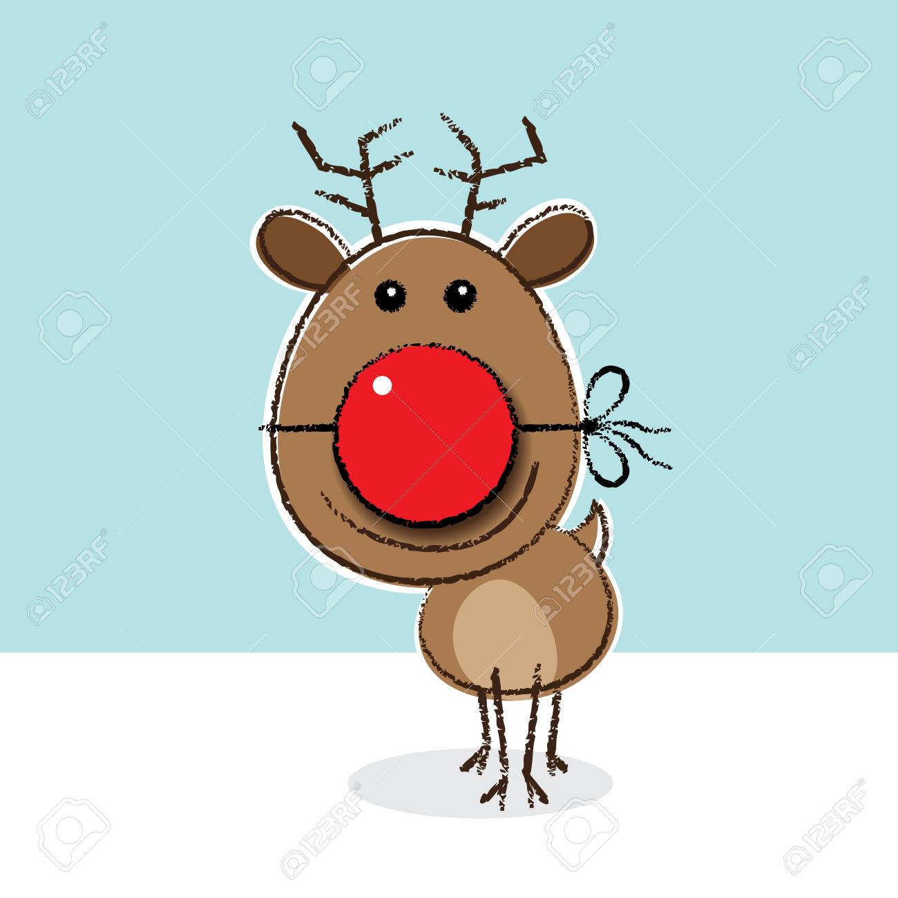 ピエロの鼻を着て赤い鼻をしたトナカイのイラスト の写真素材 画像素材 Image