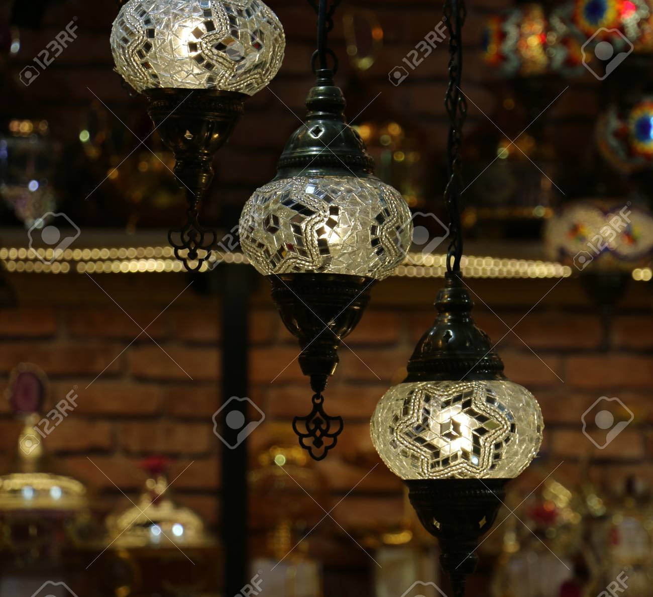 Traditional Bright Decorative Hanging Turkish Lamps And Colourful