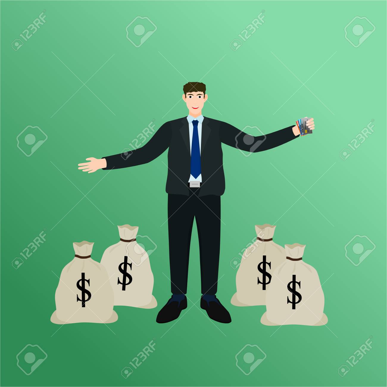 Businessman Have Many Money With Use Credit Card Vector Cartoon Royalty Free Cliparts Vectors And Stock Illustration Image