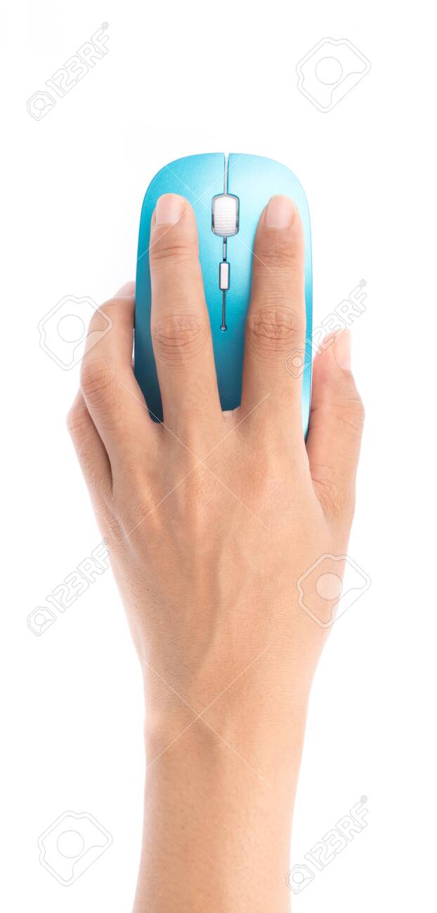Hand Click On Wireless Modern Computer Mouse Isolated On White Background  Stock Photo, Picture and Royalty Free Image. Image 124479522.