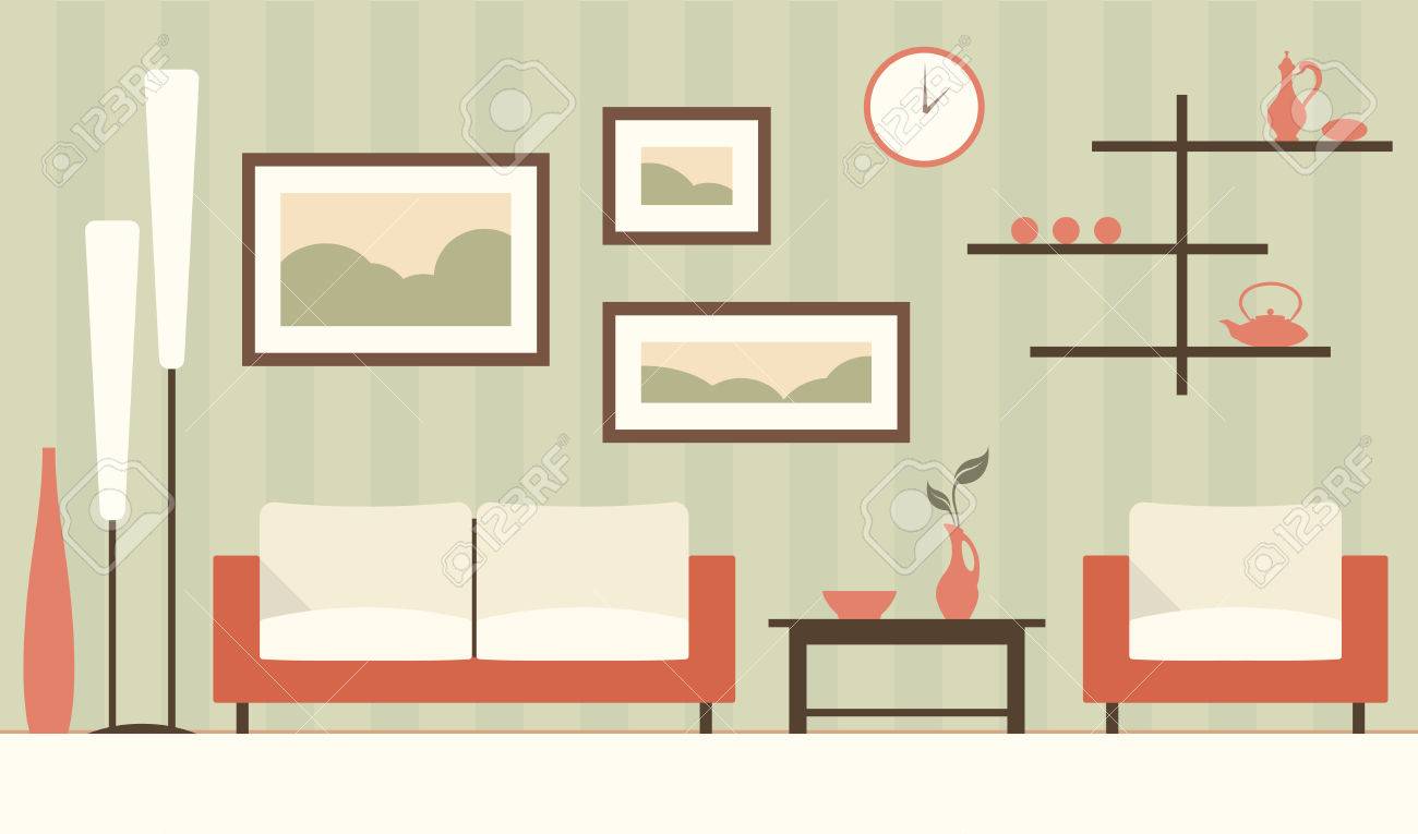 Vector Grun Inter Von Comic Minimalistisch Modernen Wohnzimmer Lizenzfrei Nutzbare Vektorgrafiken Clip Arts Illustrationen Image