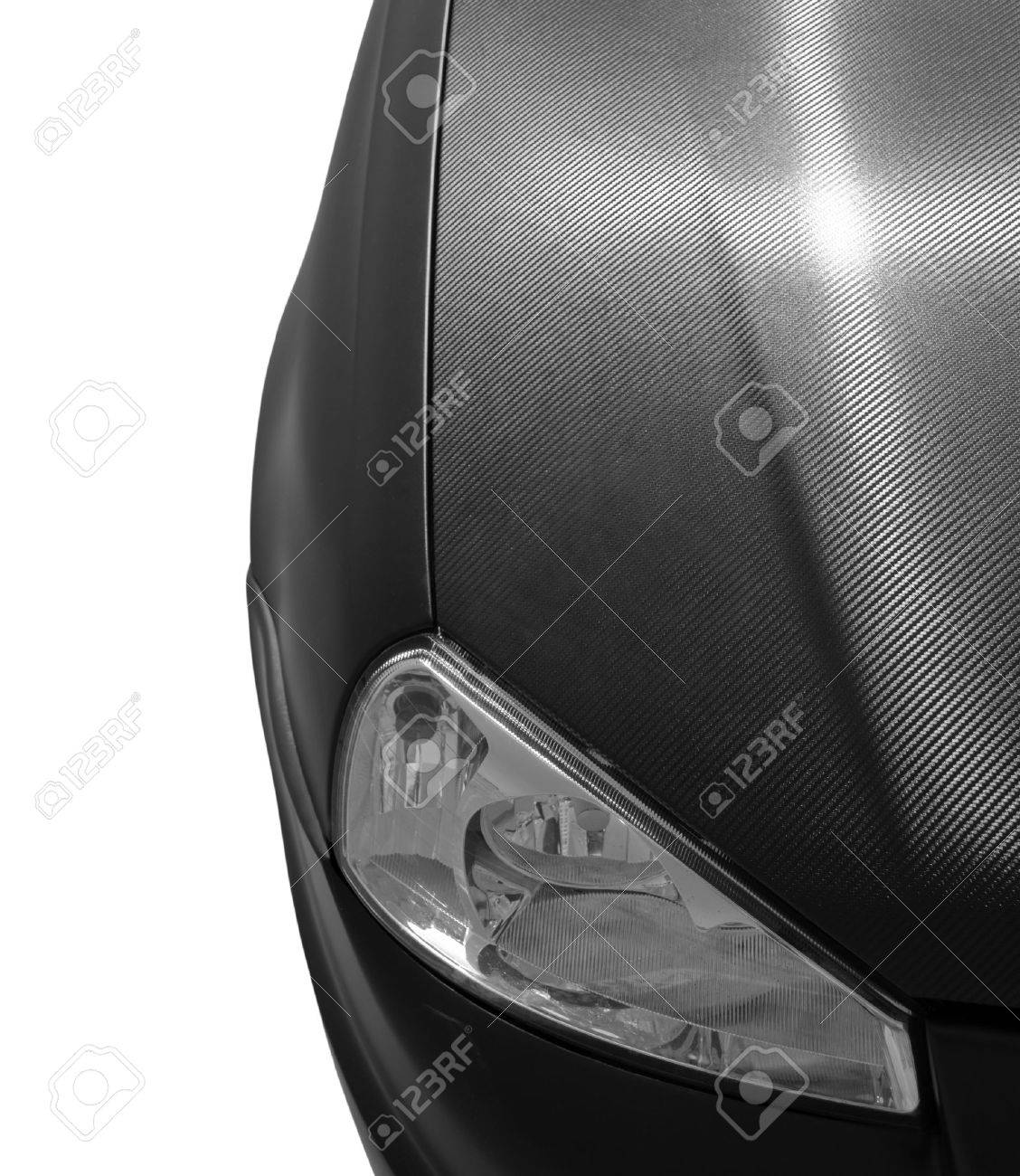 クローズ アップ ヘッドライト車黒と白の の写真素材 画像素材 Image
