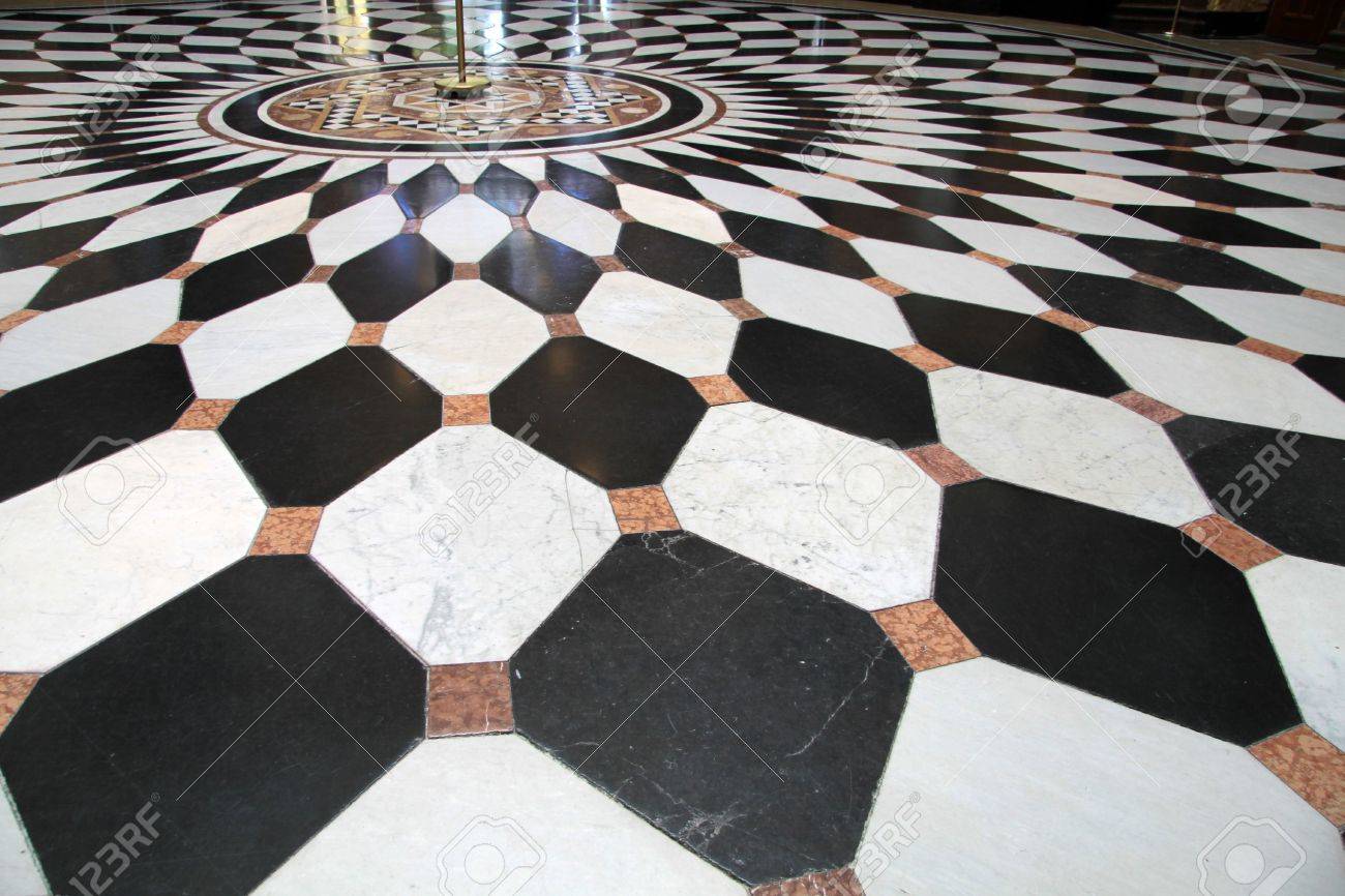 Floor With Black And White Paving Tiles In Wiesbaden Germany