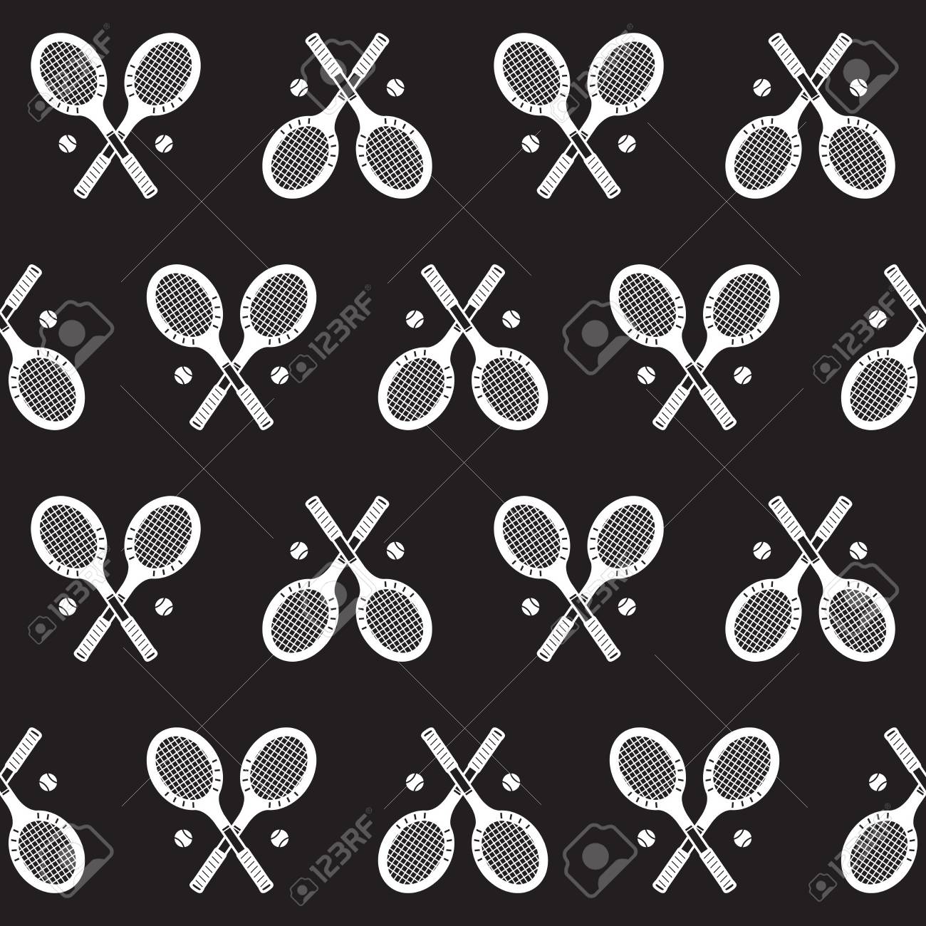 テニス ラケットのシームレスなパターン壁紙黒 背景 のイラスト素材 ベクタ Image