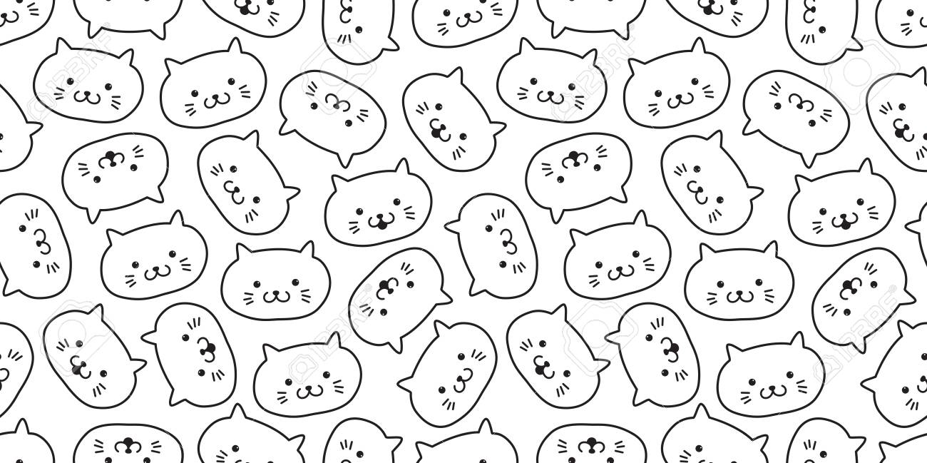 Funny Doodle Cat Icons Seamless Pattern Stock Vector (Royalty Free