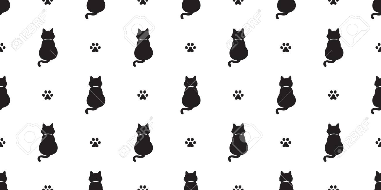Cat Seamless Pattern Vector Kitten Cat Paw Scarf Isolated Tail