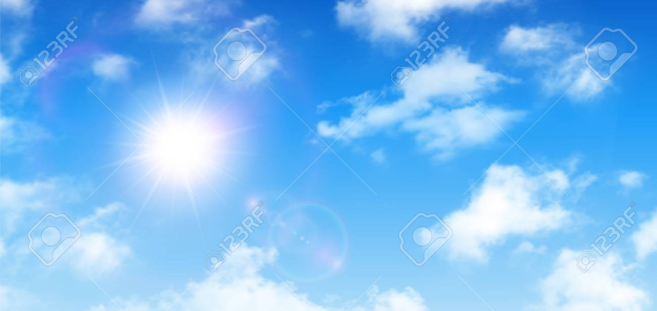 Sonniger Hintergrund Blauer Himmel Mit Weissen Wolken Und Sonne Vektorillustration Lizenzfrei Nutzbare Vektorgrafiken Clip Arts Illustrationen Image 96625371