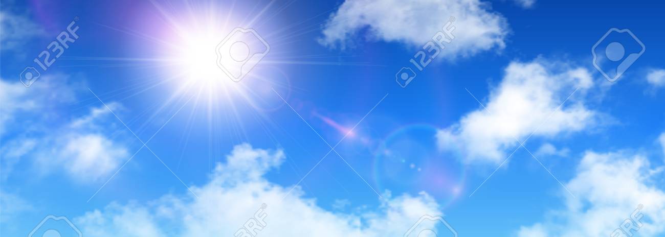 Sunny Background Blue Sky With White Clouds And Sun Vector Illustration Royalty Free Cliparts Vectors And Stock Illustration Image