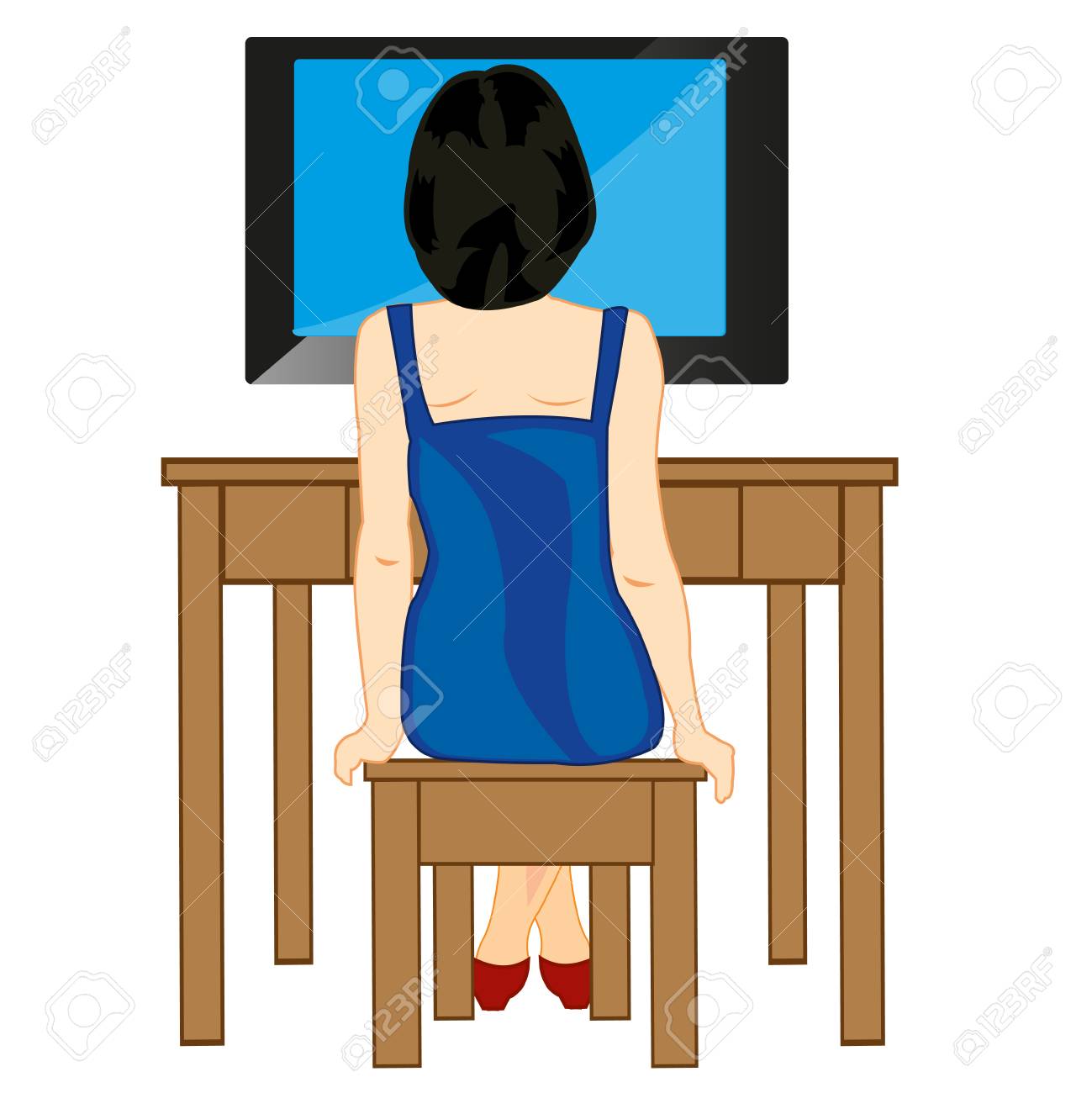 女の子はテレビに見えるのイラスト素材 ベクタ Image