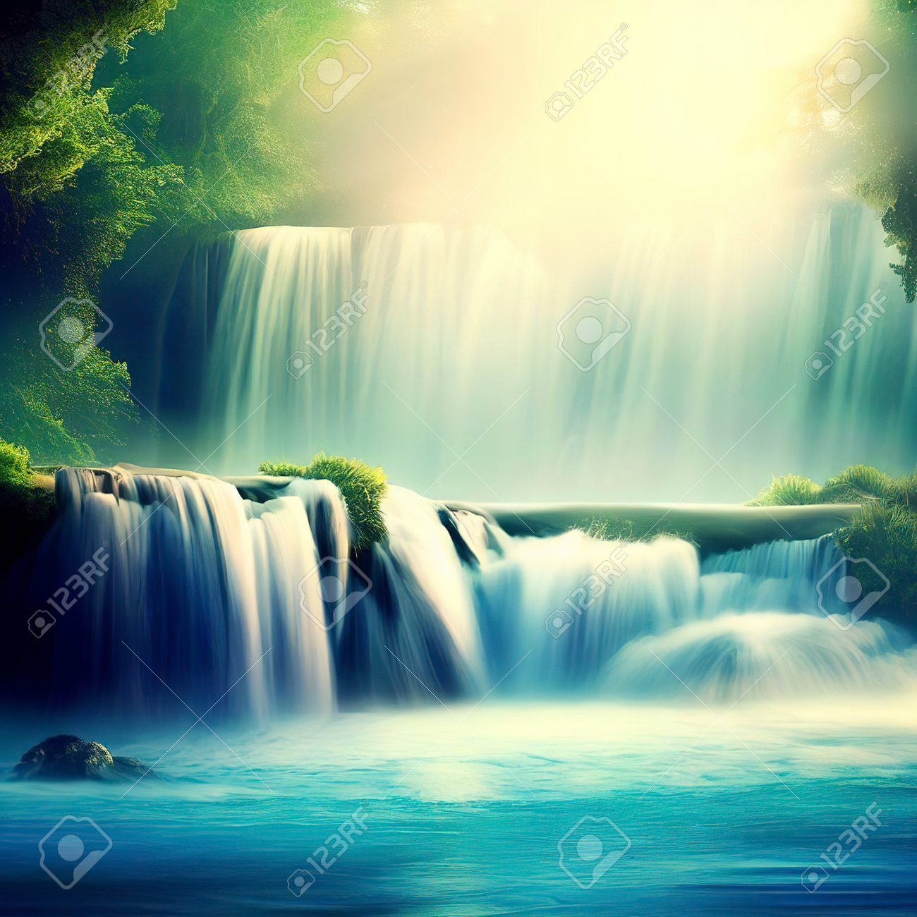 Beautiful Waterfall Landscape Stock Photo, Picture and Royalty Free Image.  Image 212016018., image size:1300x1300