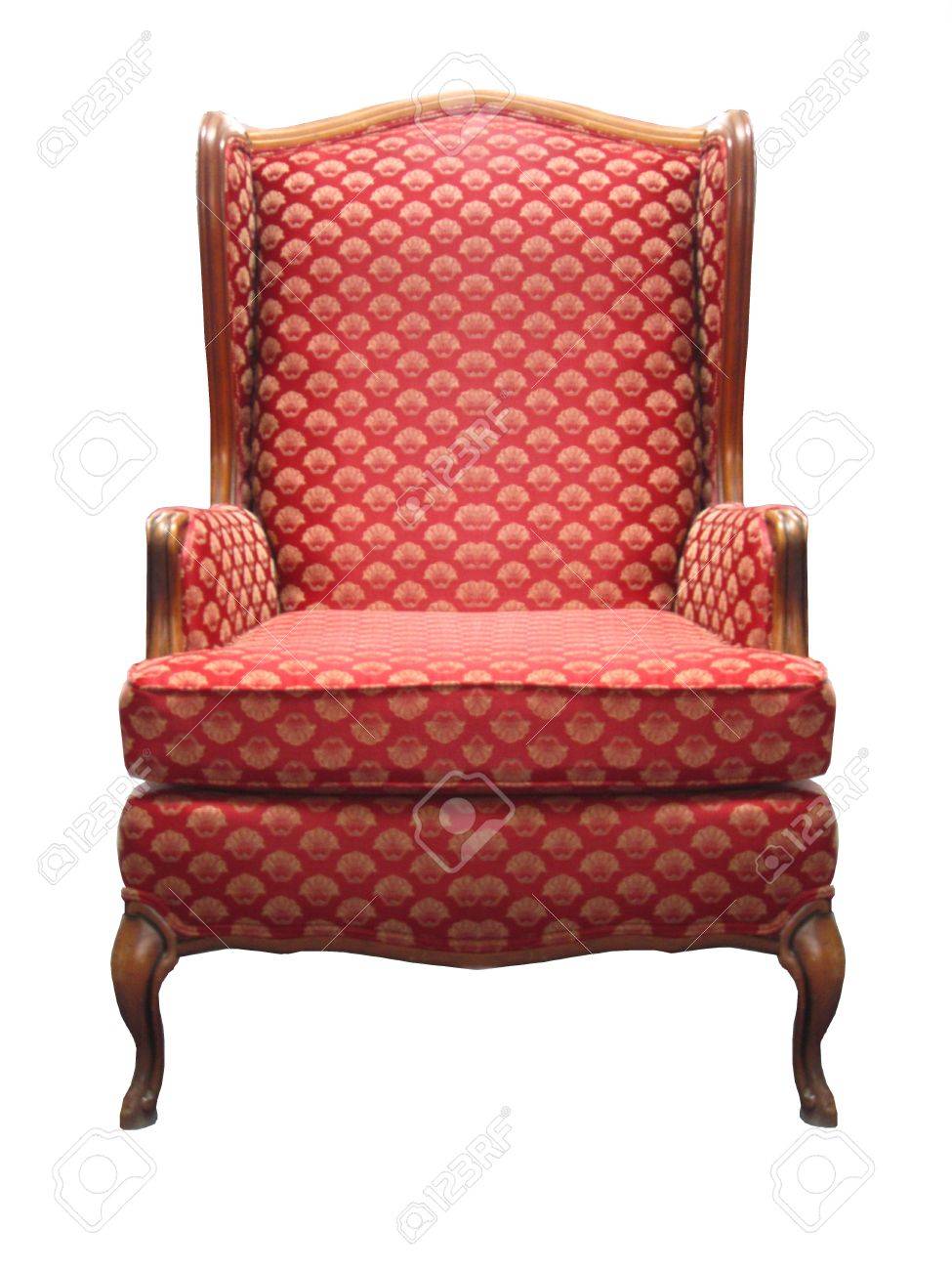 old vintage red chair isolated on white background stock photo
