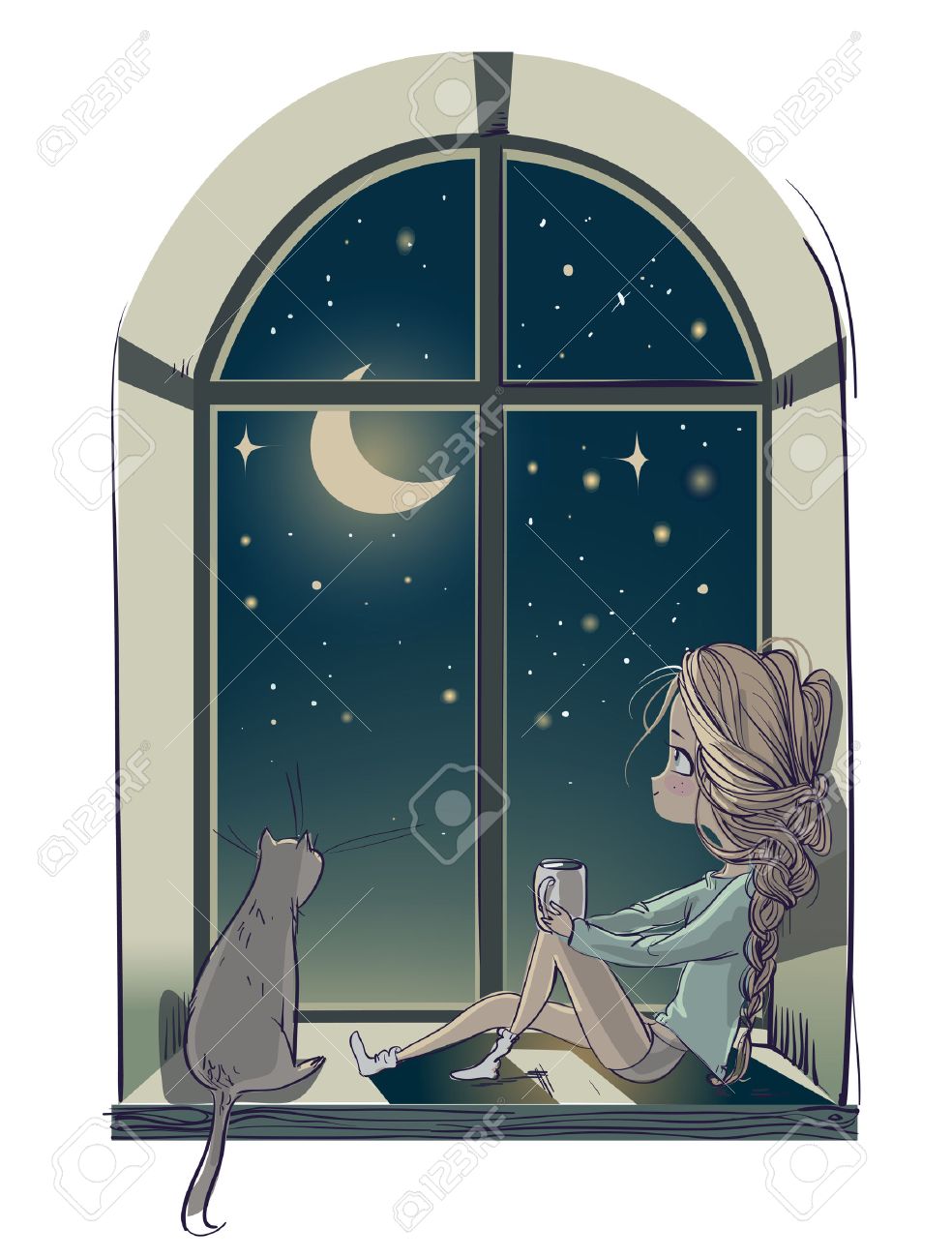 Little Cute Cartoon Girl With Cat And The Moon Night Royalty Free SVG, Cliparts, Vectors, And Stock Illustration. Image 52102184. Little Cute Cartoon Girl With Cat And The Moon Night Royalty Free Svg, Cliparts, Vectors, And Stock Illustration. Image 52102184.