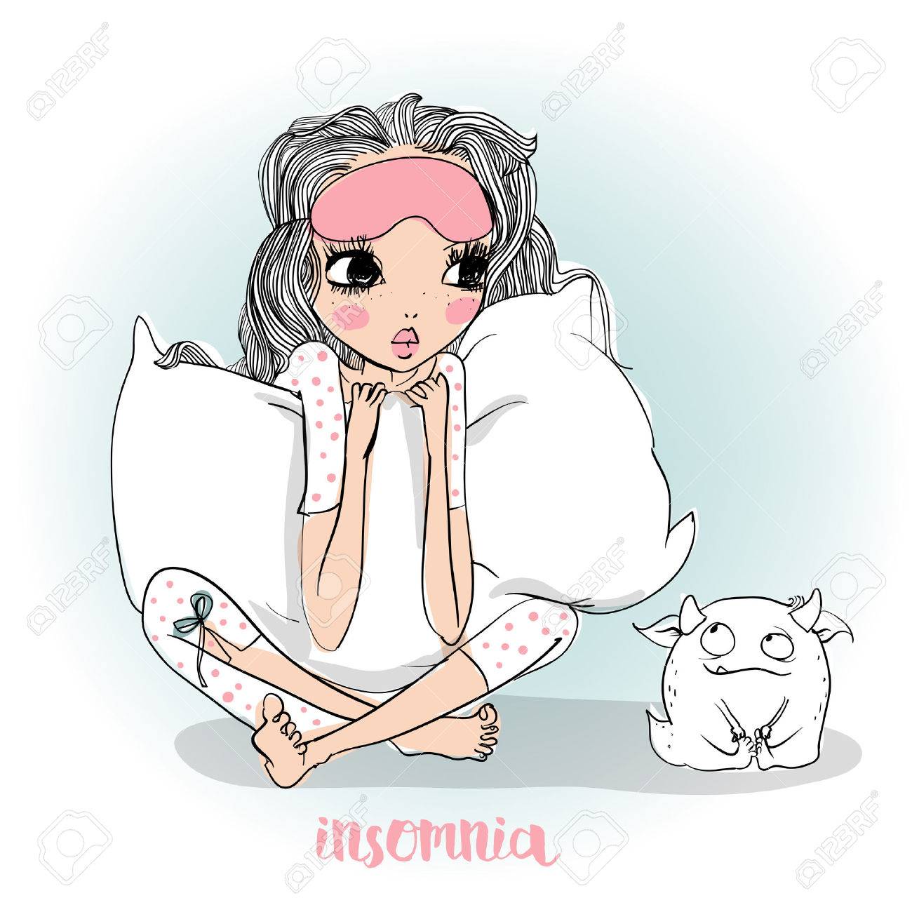 Cute Cartoon Girl In Pajamas With Pillow Royalty Free SVG Cliparts Vectors and Stock Illustration. Image 59744253