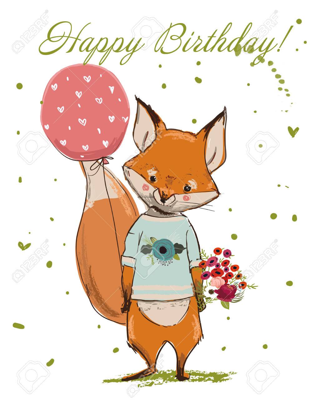 Ilustracion Linda Del Vector Del Fox Del Cumpleanos Ilustraciones Vectoriales Clip Art Vectorizado Libre De Derechos Image