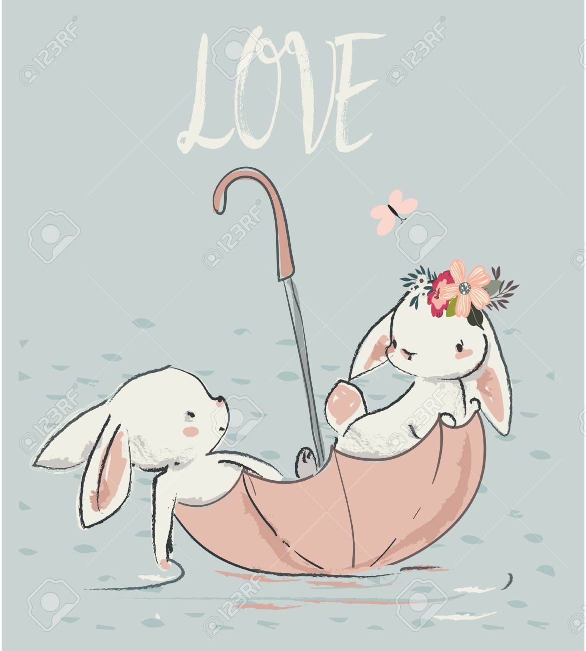 Un Par De Lindas Liebres Blancas Ilustracion Vectorial Ilustraciones Vectoriales Clip Art Vectorizado Libre De Derechos Image