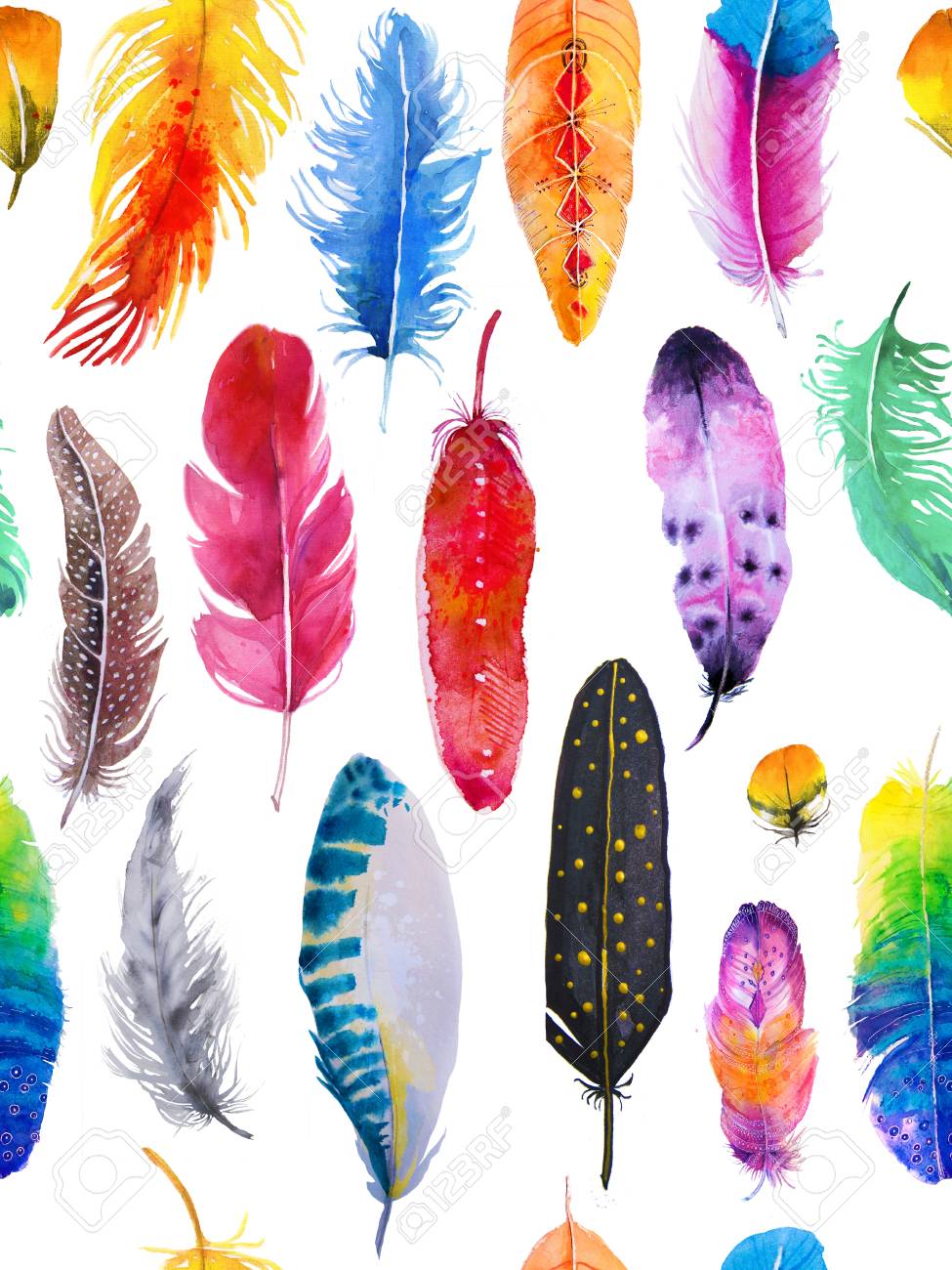 seamless pattern with watercolor feathers - 91860485 seamless pattern with watercolor feathers - 91860485