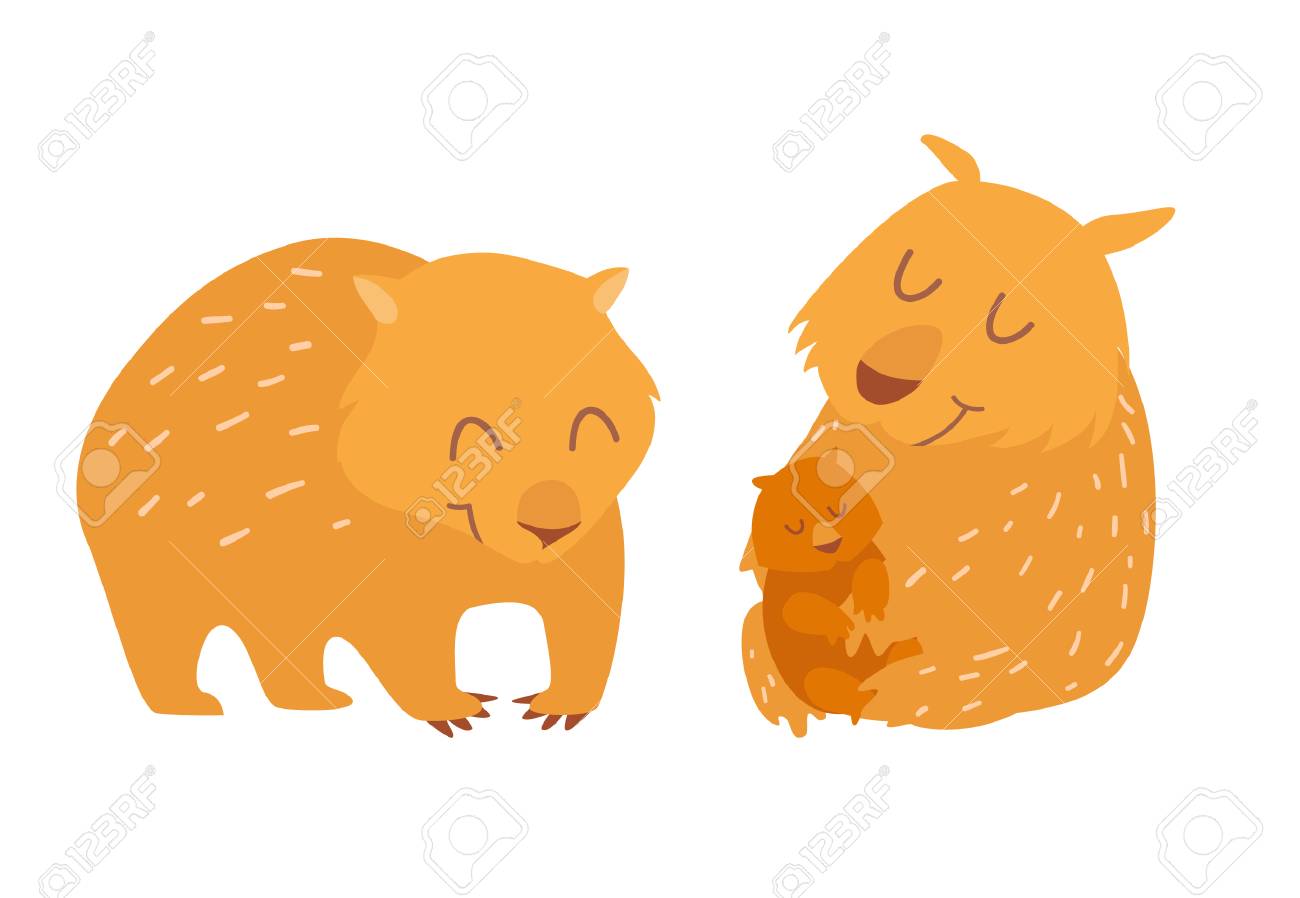 かわいいウォンバット家族 ベクトル図では 白い背景で隔離のイラスト素材 ベクタ Image かわいいウォンバット家族 ベクトル図では 白い背景で隔離のイラスト素材 ベクタ Image