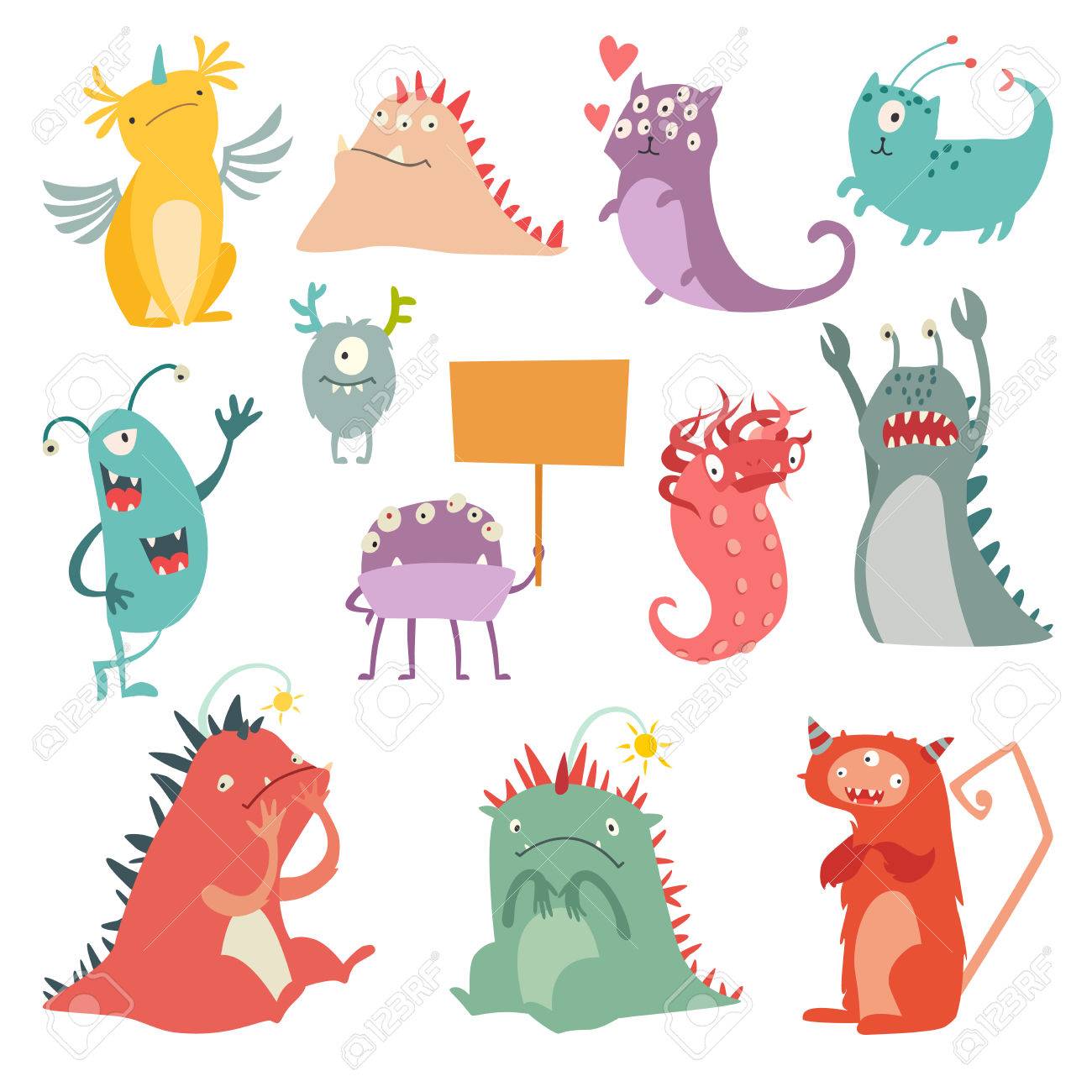 Ensemble De Vecteurs De Monstres Jouet De Dessin Animé Pour Enfants Jouet De Dessin Animé Pour Enfants Personnage Mignon Coloré Vives Créatures Incroyables Incroyables Des Monstres Avec Beaucoup D yeux Et D ailes