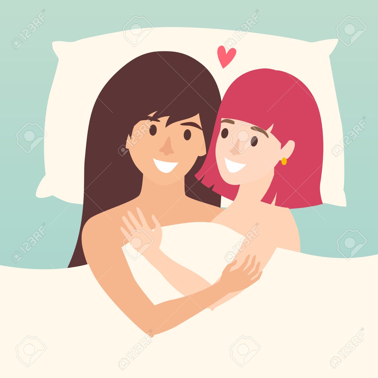 ベッドでレズビアンのカップル 幸せなレズビアン カップルはベクトル イラストです ベッドで恋人のレズビアンのカップル 寝室の 2 つの女性 官能的な概念 セクシーな梨花 かわいい同性愛パートナー アート のイラスト素材 ベクタ Image