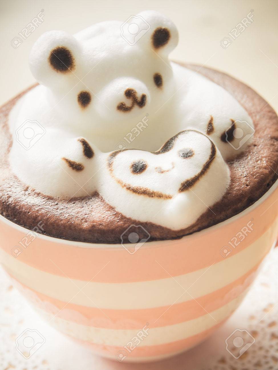 Bear Hugging Heart In Coffee Cup Adorable Latte Art 3d Design Stock Photo Picture And Royalty Free Image Image 32728058