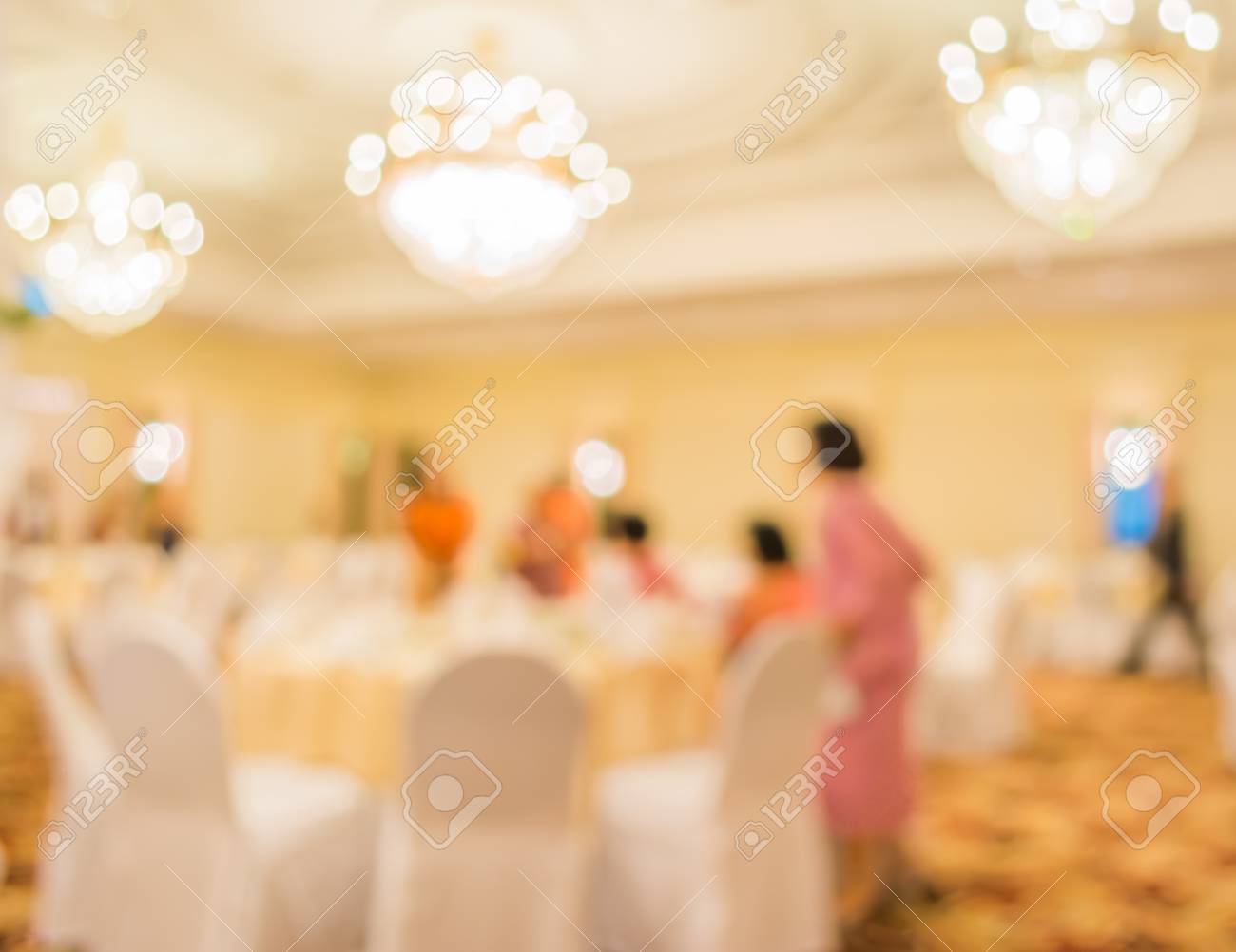 Blur Image Of Wedding Party In Large Hall For Background Usage. Stock  Photo, Picture And Royalty Free Image. Image 43996750.