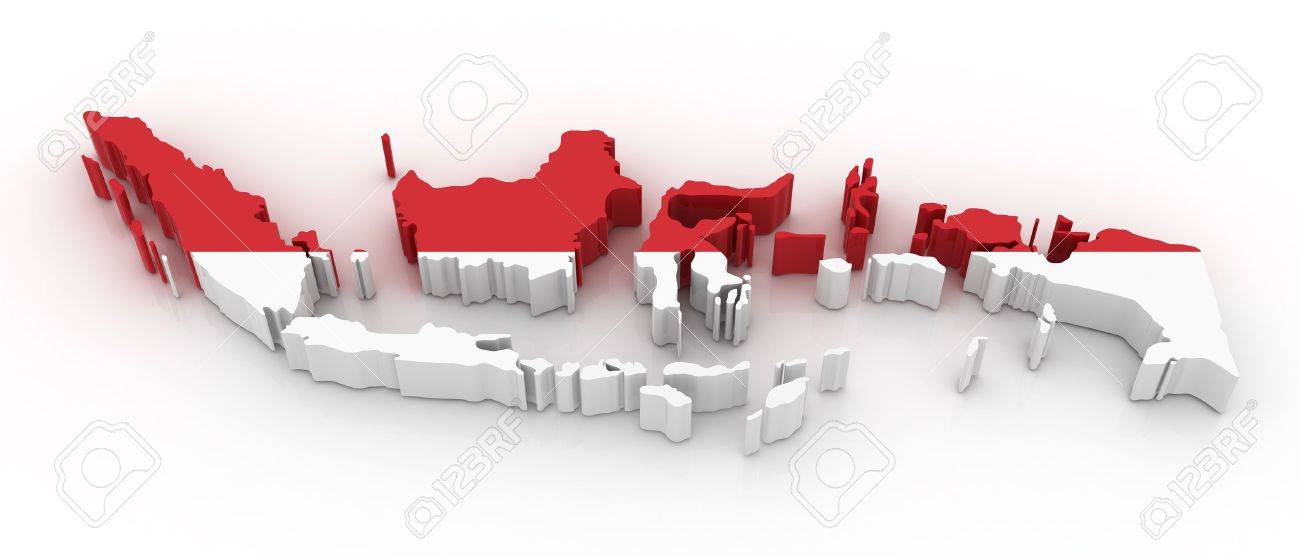 Three Dimensional Map Of Indonesia In Indonesian Flag Colors Stock Photo Picture And Royalty Free Image Image 6421289