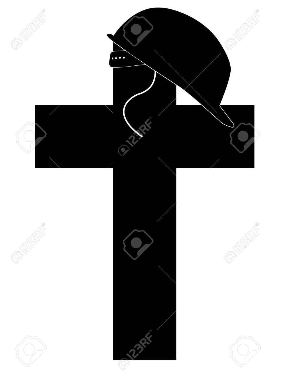 silhouette of soldiers helmet sitting on top of memorial cross