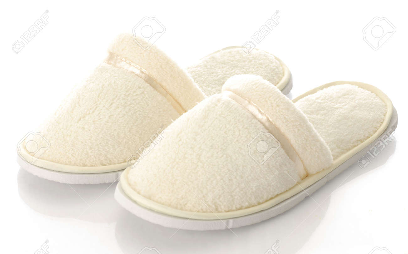 white fuzzy slippers
