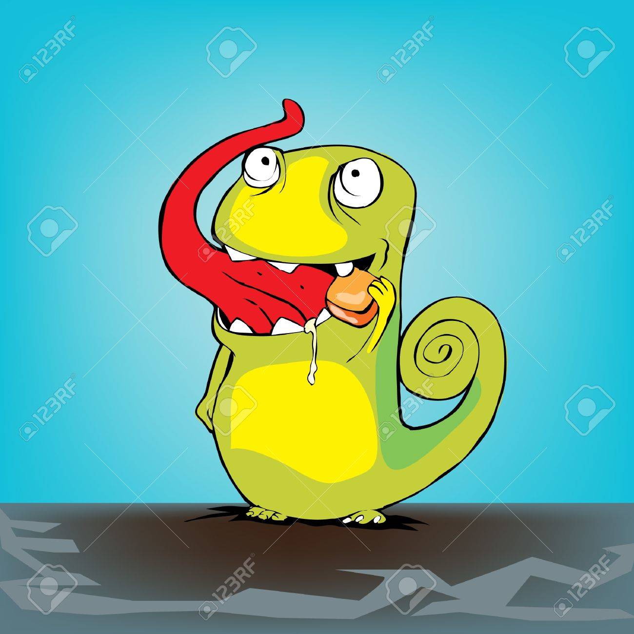 お菓子を食べてかわいいカメレオン のイラスト素材 ベクタ Image