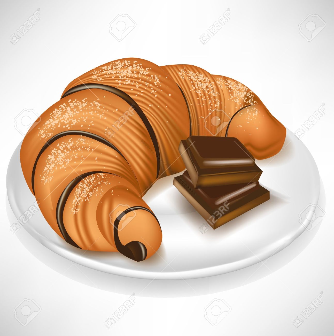 Croissant With Chocolate Pieces On Plate Stock Vector Croissant With Chocolate Pieces On Plate Stock Vector