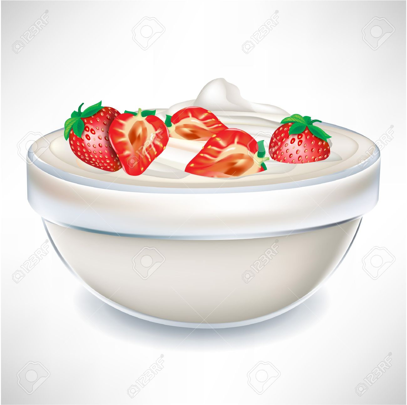 Yogurt Cream In Transparent Bowl With Strawberry Isolated Royalty Free SVG,  Cliparts, Vectors, and Stock Illustration. Image 10887072., image size:1300x1295