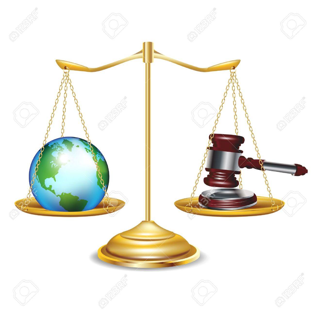 Golden Scales With Earth Globe And Gavel Isolated Royalty Free Cliparts Vectors And Stock Illustration Image