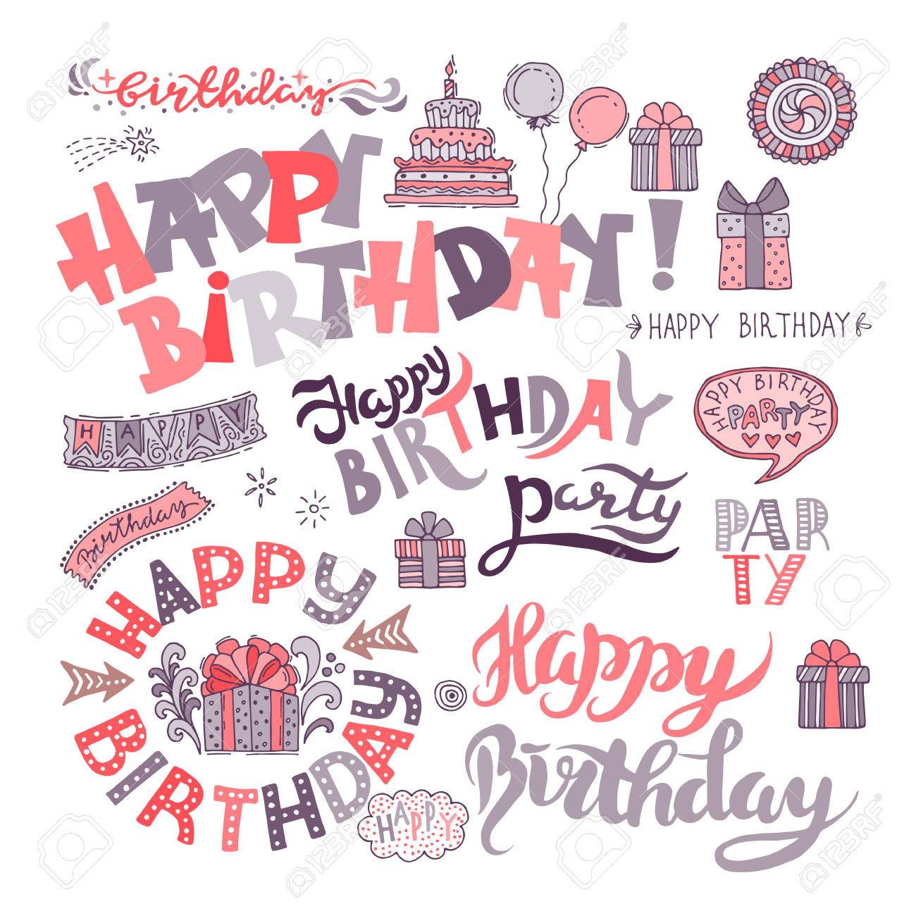 Conjunto De Lápices De Dibujo De Lápiz De Caligrafía Dibujado A Mano De  Feliz Cumpleaños Ilustraciones Svg, Vectoriales, Clip Art Vectorizado Libre  De Derechos. Image 70036397.