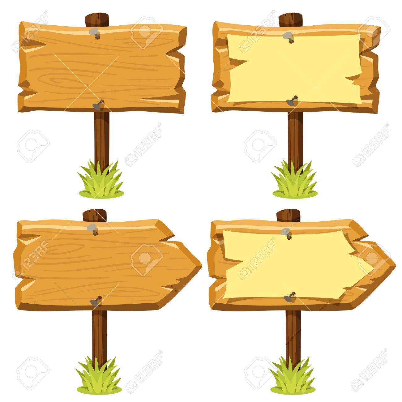 ベクトル古い木製看板とそれらの釘紙なしのイラストや草します 漫画のスタイル 白で隔離 Eps 10 のイラスト素材 ベクタ Image