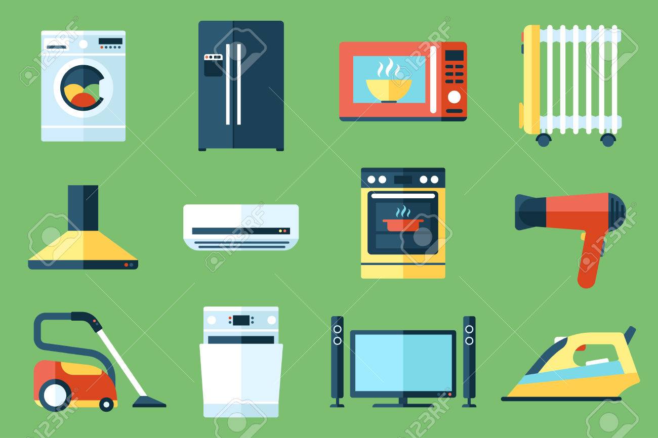 家電アイコンのベクトル コレクション フラット スタイル のイラスト素材 ベクタ Image
