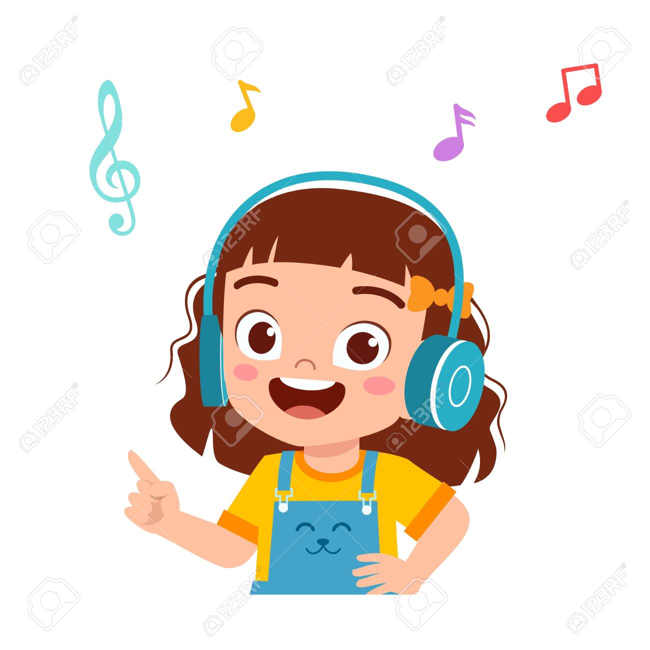 Happy Cute Kid Girl Listen Good Music Royalty Free SVG, Cliparts, Vectors,  and Stock Illustration. Image 138519879., image size:1300x1300