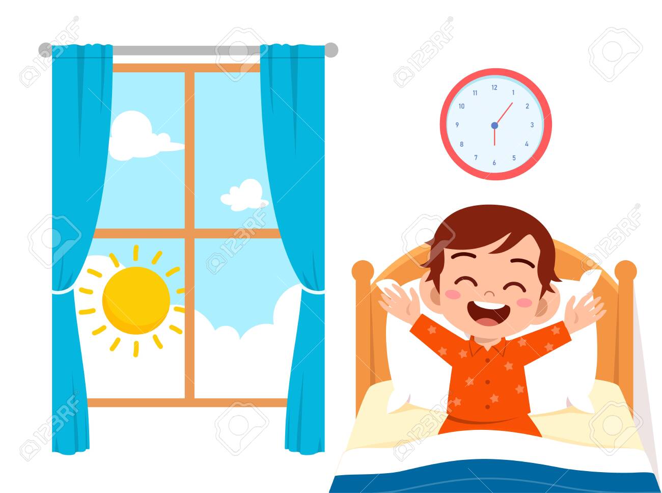 Happy Cute Little Kid Boy Wake Up Royalty Free Cliparts Vectors And Stock Illustration Image