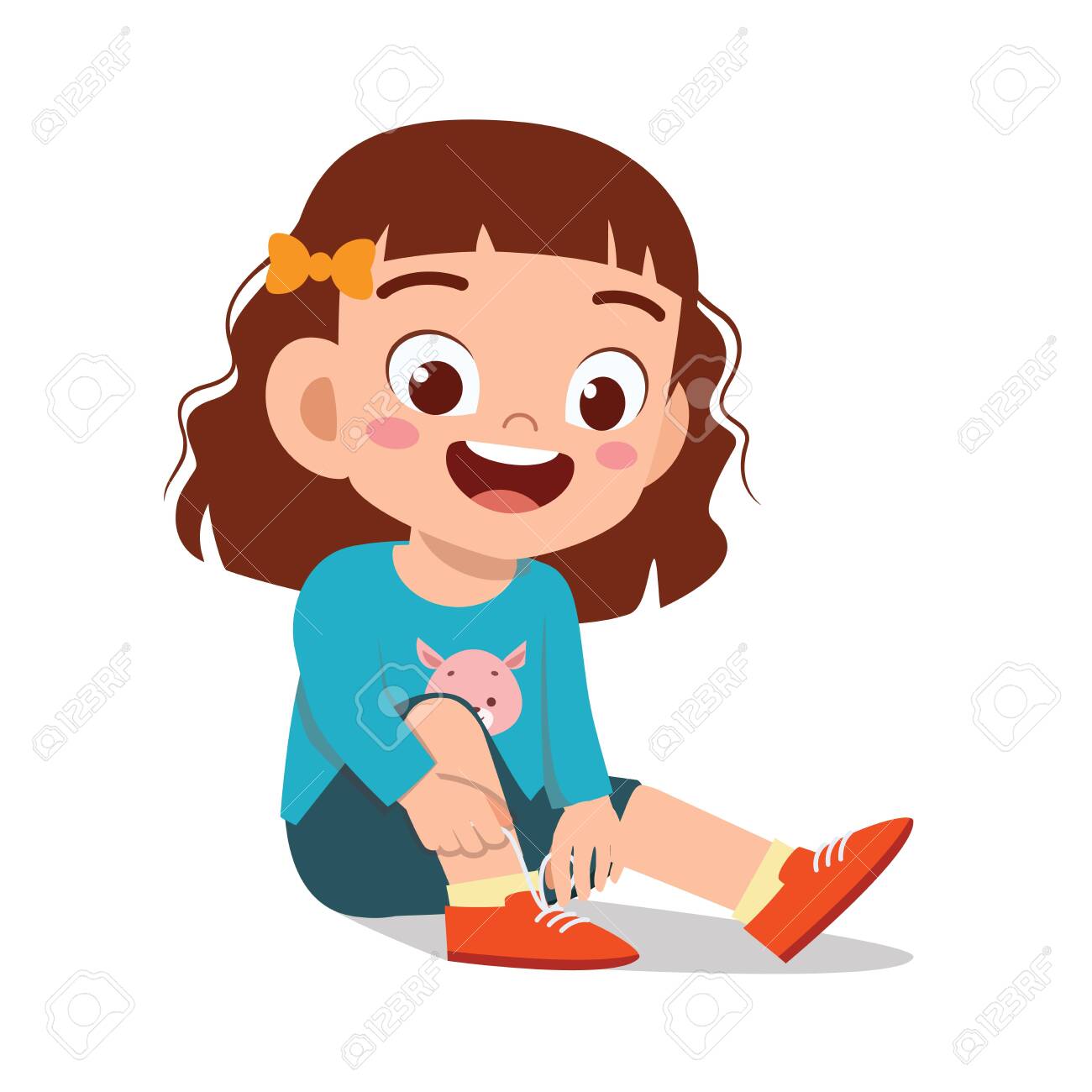 Happy Cute Little Kid Girl Tie Shoe Shoelace Royalty Free Cliparts Vectors And Stock Illustration Image 147128968