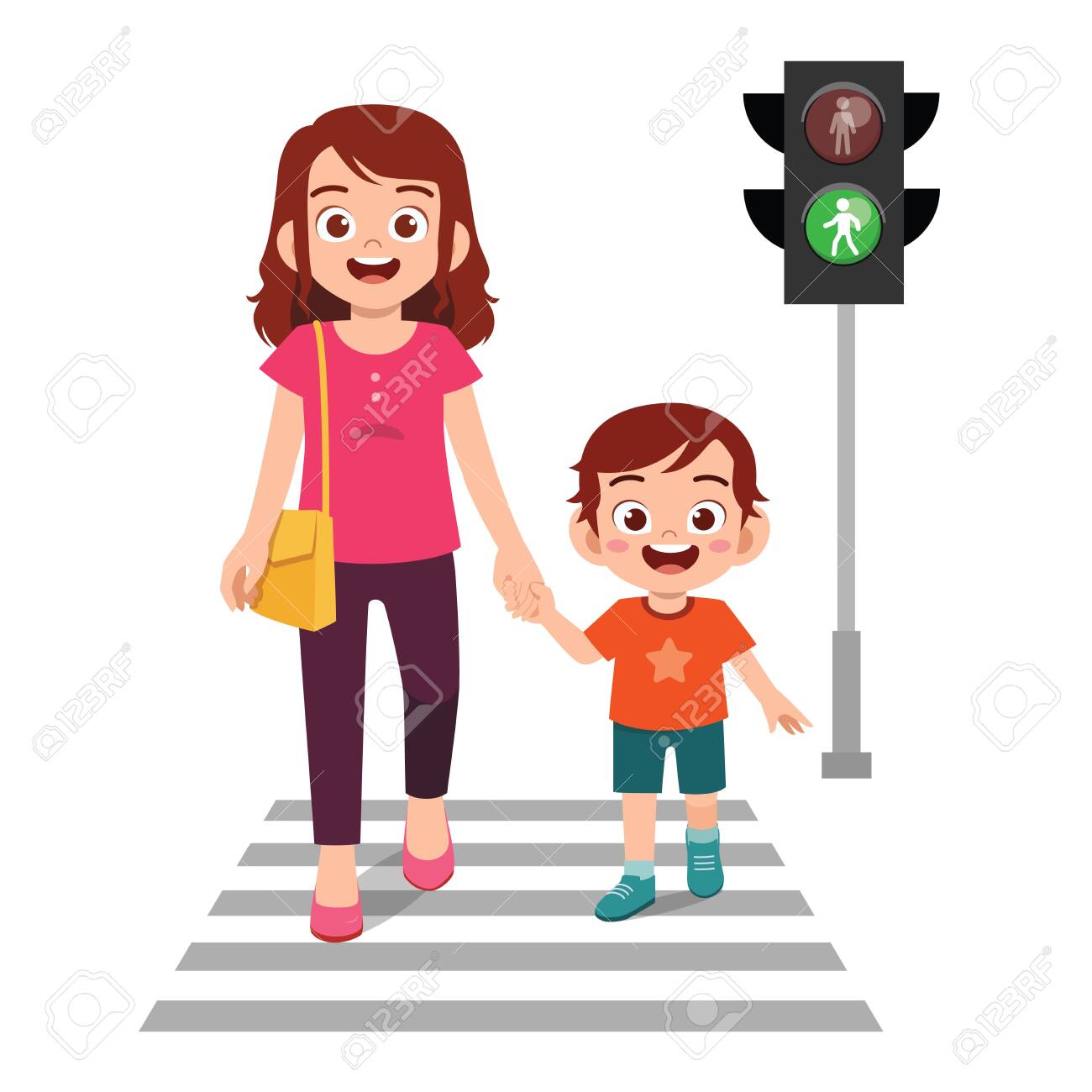 Premium Vector  Boy crossing the road at zebra crossing