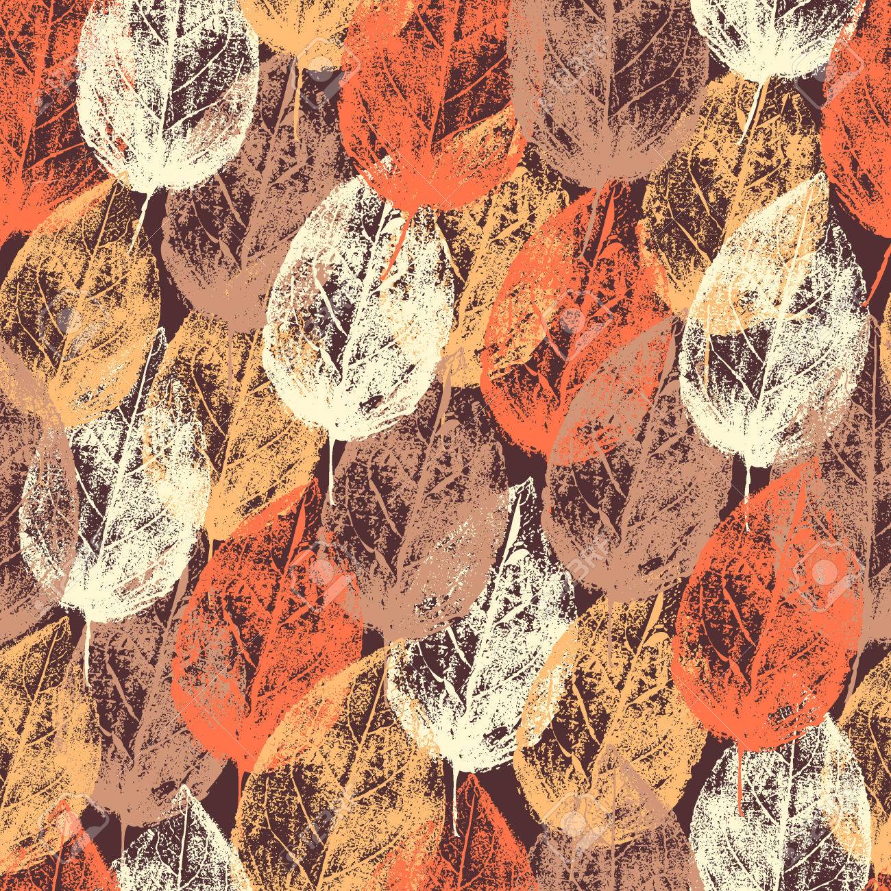 紅葉スタンプ押印 手描きのスケッチ シームレスなパターン ハーブ テクスチャ 壁紙 テキスタイル 包装有機自然プロジェクト 装飾的な背景デザイン化粧品 ファブリックのイラスト素材 ベクタ Image