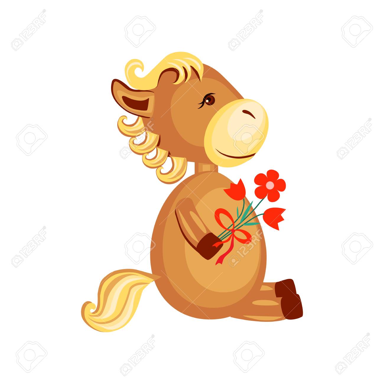 Amante Del Caballo Con Flores Vector Animal De Dibujos Animados